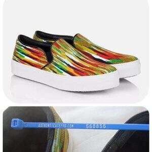 Celine Paris Z1323 Multicolor Striped Slip On Sneakers w Leather trim EU38/7.5US